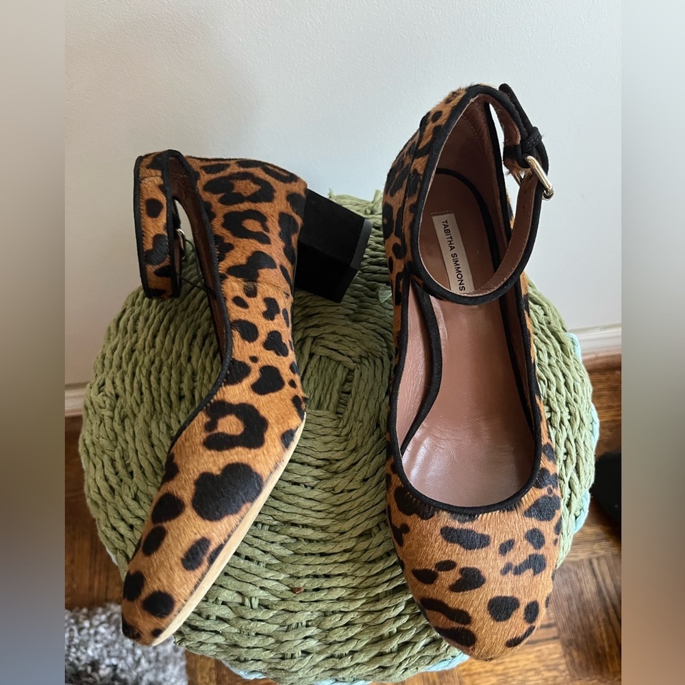 Tabitha Simmons Martha Leopard Calf Hair Ankle Strap Shoes (36.5 EU)